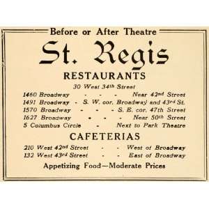  1923 Ad St. Regis Restaurant Cafeteria Food Broadway 