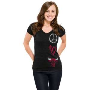 Chicago Bulls Womens Peace Love Logo V Neck Tri Blend T Shirt  
