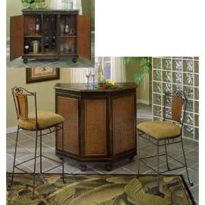  Woven Grass Front Accent Bar with 2 Pub Chairs