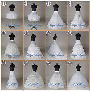 12 Styles White A Line/Hoop/Hoopless/Short Crinoline Petticoat/Slips 