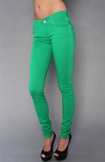Tripp NYC The Skinny Twill Pant Green. Model is wearing a size 3