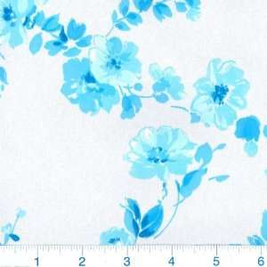  58 Wide Printed Duchess Satin Turquoise/White Floral 