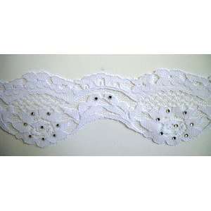  10 Yds White Scallop Lace with Rhinestones 1.5 Inch 