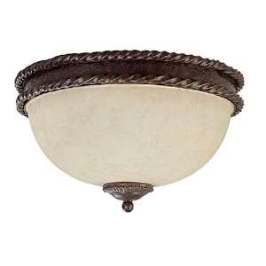   Three Light Flush Mount, Weather Brown Finish with Rust Scavo Glass