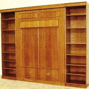   Oak Vertical Queen Murphy Bed and Pier Bookcases Furniture & Decor