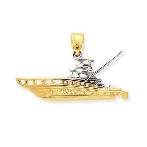    14k Gold Two tone 3 D Offshore Sport Fishing Boat Pendant Jewelry