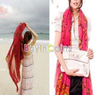 New Lovely 3 Colors Fashion Rose Printed Long Soft Neck Warm Scarf 