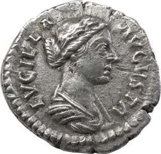 Lucilla AR Denarius. Pudicitia. Ancient Roman Coin.  