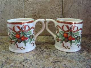 Lot of 2 Tiffany & Co Garland Christmas Holiday Coffee Mugs Cups 