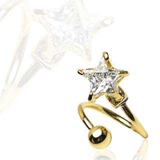 GOLD PLATED TWIST BELLY NAVEL RING STAR 7MM CZ 16G B480  