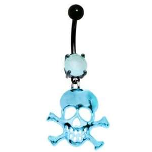  Aqua Lt Blue Skull Skeleton Crossbones dangle Belly navel 