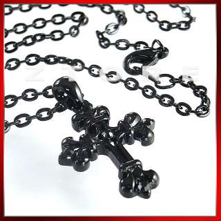 Mens BLACK CZ CROSS Pendant Chain Necklace★PDC81#Z4#Z6  