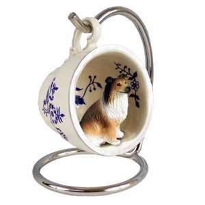  Collie Blue Tea Cup Dog Ornament   Sable