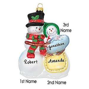  Personalized Snow Couple With Baby Flake Blue Glass 