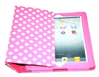 Pink White New iPad 3rd 2nd Dots Polka Leather Smart Magnetic Case 