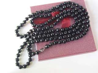 Necklace Black Onyx 60 10mm Facet Round Beads 14K  