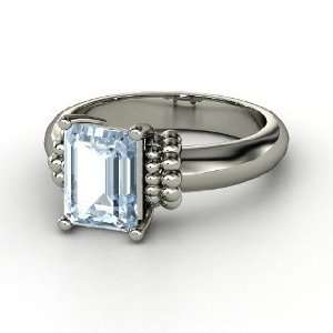  Beluga Ring, Emerald Cut Aquamarine 14K White Gold Ring 