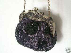 Black Grey bead Embroidery handbag Evening Bag  