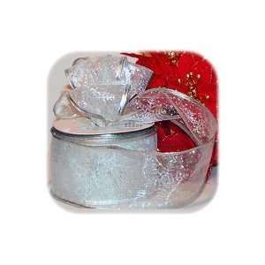  Metallic Silver Snowflakes Wired Ribbon 2.5 inch Arts 