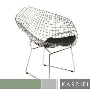  Bertoia Style Diamond Wire Chair   Black Leatherette