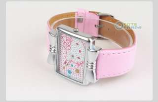   HelloKitty Cute Ladies Fashion Crystal Quartz Band Wrist Watch Pink