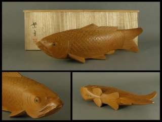 LARGE Japanese KOI Fish Walnut Carving Okimono Statue  