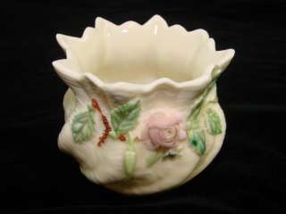 Belleek England White China Pink Rose 3 Tall Mini Vase  
