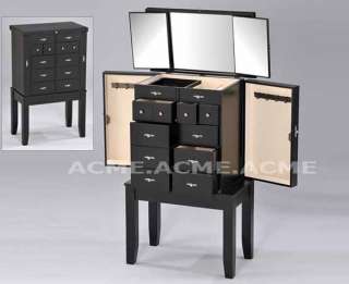 NEW TIREN BLACK FINISH WOOD JEWELRY ARMOIRE CABINET DRAWERS  