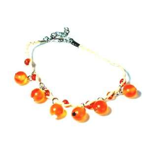  Handmade Charm Bracelet with Orange Dangling Stones Women 