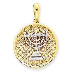  14k Gold & Rhodium Mesh Menorah Round Pendant Jewelry