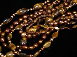 COLDWATER CREEK TIGERS EYE FW PEARLS NECKLACE NWT  