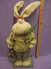 Plush Easter Bunny Rabbit Tall Figure Decor on Wood Bas