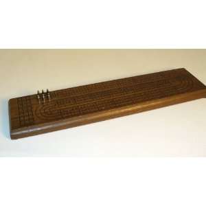 3 Player Walnut continuous track cribbage, w/metal pegs 
