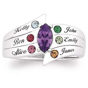   Sterling Silver Mothers Marquise Birthstone Family Name Ring Jewelry
