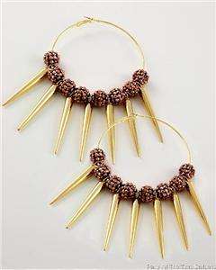   ANTIQUE GOLD SPIKE BROWN BEADED POPARAZZI BASKETBALL WIVES EARRINGS