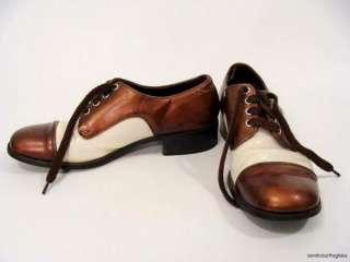 vintage Two Tone Cap Toe Brown Beige Saddle Shoes rockabilly mens 9 