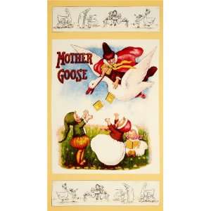 44 Wide Mother Goose Panel Yellow Fabric By The Panel 