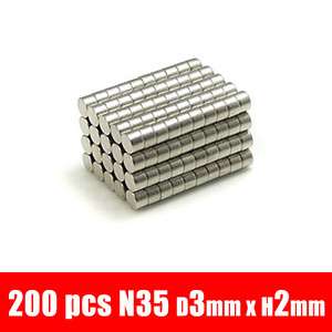 200pcs 3mm x 2mm Disc Rare Earth Neodymium Super strong Magnets N35 