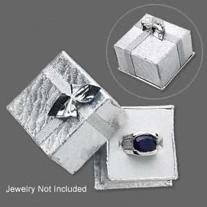 Gift Box Ring Paper Silver ribbon & bow, 12 Qty FREE SH  