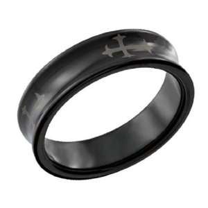  Black Plated Titanium Cross Concave Band   Size 9 Jewelry