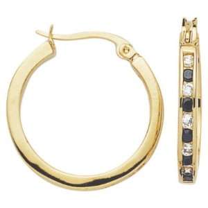   Gold Plated Black & White Cubic Zirconia 25 mm Creole Hoop Earrings
