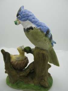 Vintage Blue Jay Nesting Baby Bird Figurine  