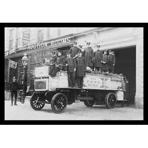 New York City Firemen posed on a Fire Engine   12x18 Framed Print in 