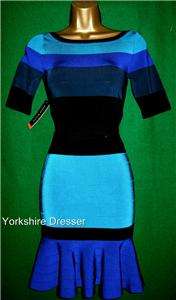 New KAREN MILLEN Blue Stripe ColourBlock BANDAGE BodyCon Dress 