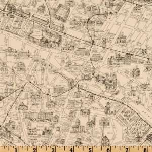  44 Wide Moda Etchings Paris Map Parchment/Charcoal Fabric 