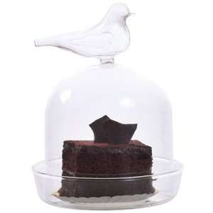  8 Inch High Glass Cloche with Dish and Bird Finial