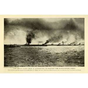  1915 Print World War I Dardanelles Forts Ship Bombardment 