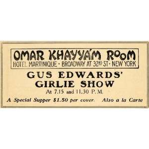  1917 Ad Gus Edwards Girlie Show Omar Khayyam Room Hotel 