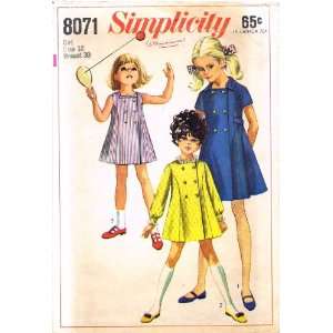  Simplicity 8071 Vintage Sewing Pattern Girls Double Breasted Dress 