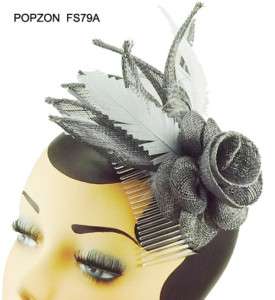Unique Shaped Feather Rose Sinamay Hair Comb Fascinator  